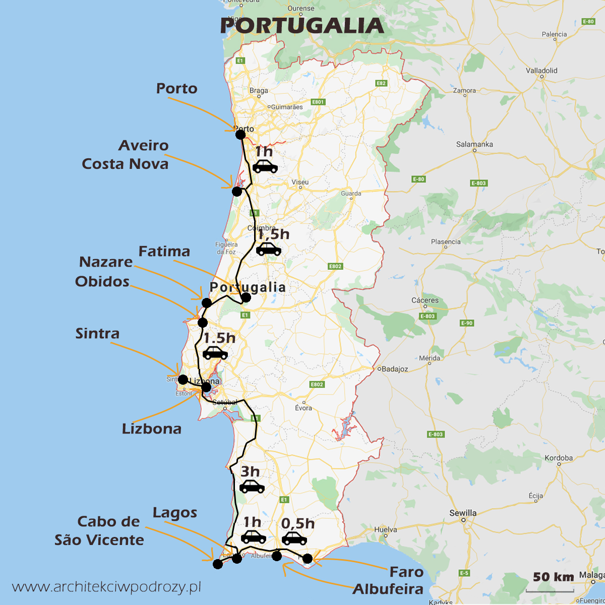 01 PORTUGALIA mapa3 - Portugalia-informacje ogólne i wybrzeże Algarve